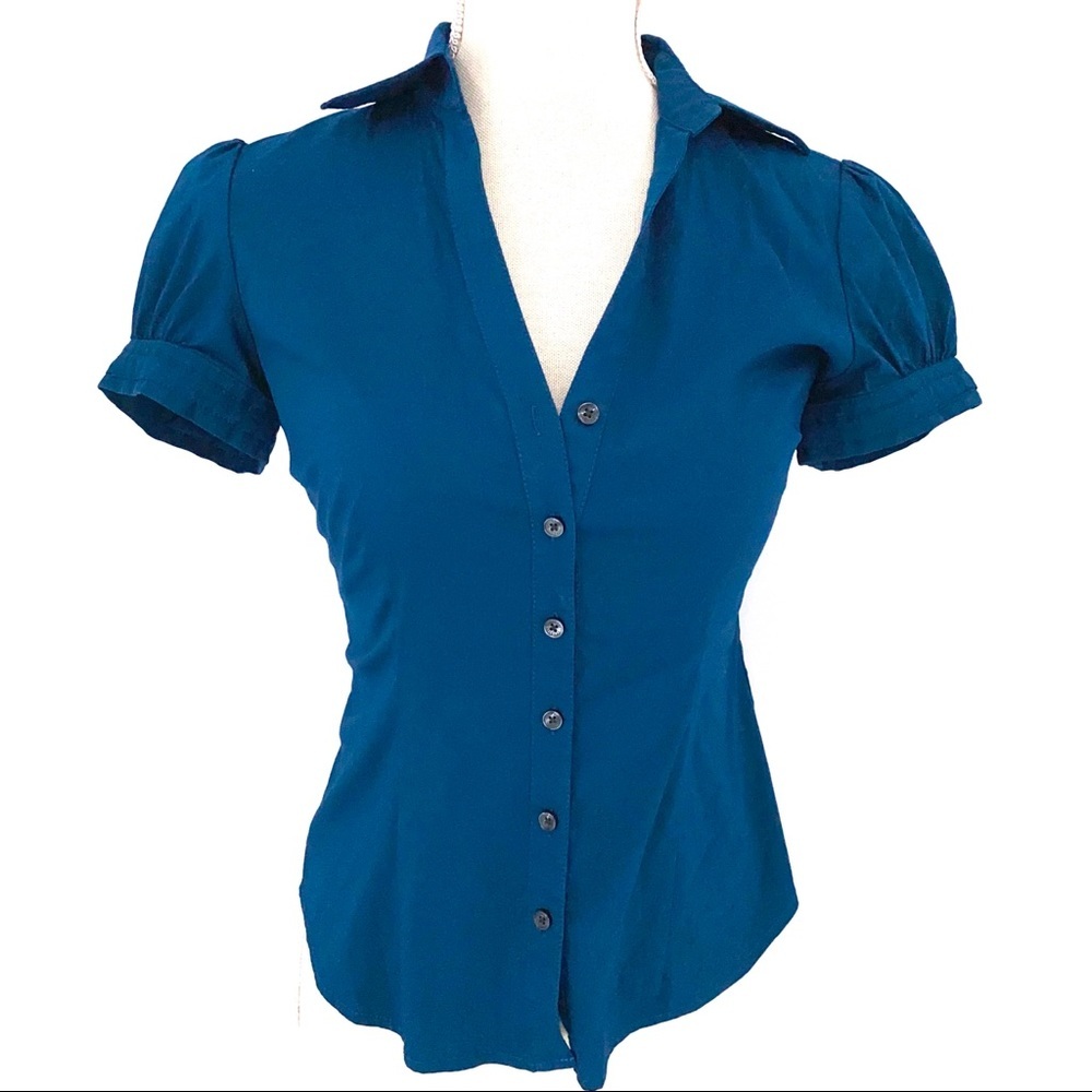 Express Design Studio Blue Button Down Top - image 8
